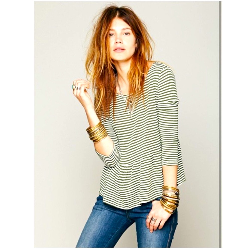 FREE PEOPLE Peplum3/4SleeveTopKnitRoundKnitTop